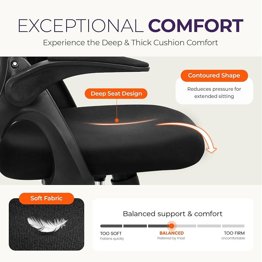 NEO Chair Office Desk Gaming Chair Computer High Back Mesh Seat with Rolling Wheels Ergonomic Adjustable Comfy Flip-up Armrests Lumbar Support Height for Home (Black) image 5